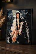 Skybound Warrior Diamond Painting featuring a rider on a horse with intricate diamond details.