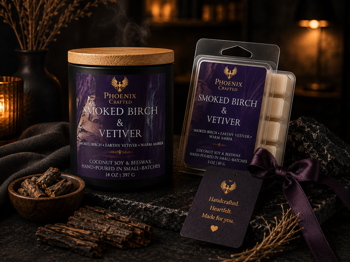 Smoked Birch & Vetiver Candle + Wax Melt Gift Set