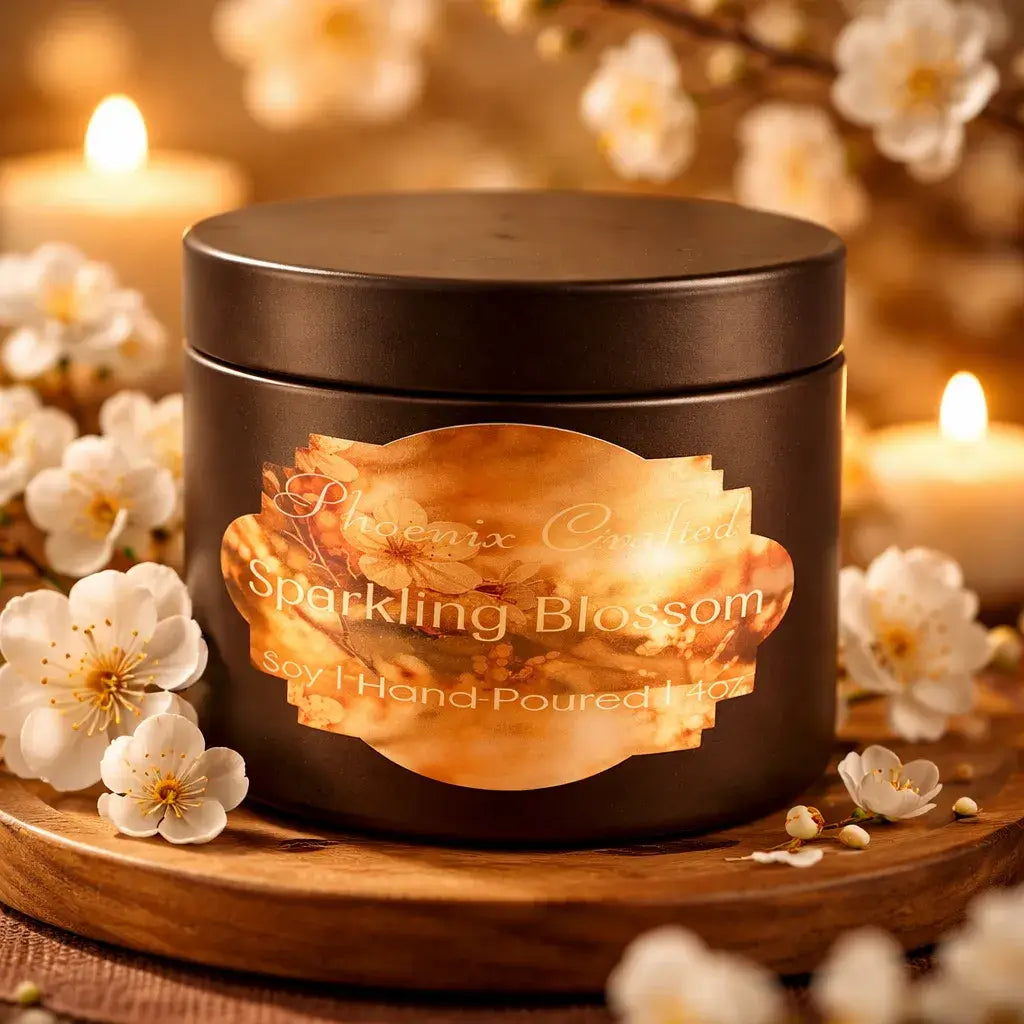 Elegant Sparkling Blossom Candle with floral accents and soft lighting, perfect for springtime ambiance.