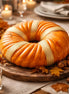 Spiced Mahogany Silk Decorative Candles and a decorative pumpkin centerpiece with golden ribbon.