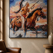 Spirit of the Plains Diamond Painting depicting a warrior on a horse against a scenic background.