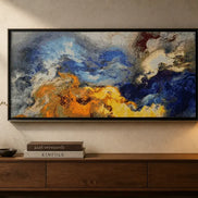 Stormlight Mosaic finished abstract diamond artwork shown in a wall-frame mockup; artwork is sold unframed.