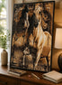 Twin Spirits finished two-horse diamond artwork shown in a frame mockup; artwork is sold unframed.