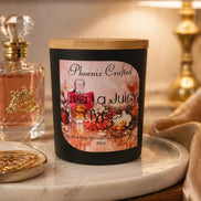 Viva La Juicy Candle displayed on a decorative table, surrounded by luxurious decor and soft lighting.