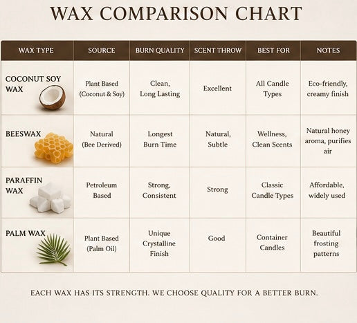 Wax comparison chart for common candle wax types