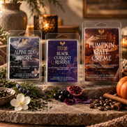 Phoenix Crafted wax melt trio with 3 oz Alpine Tea Reserve and Black Currant Reserve plus 5 oz Pumpkin Café Crème.