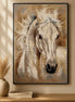Whisperwind Stallion Diamond Painting showing a graceful white stallion in flowing motion with a soft, warm background.