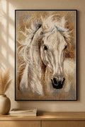 Whisperwind Stallion Diamond Painting showing a graceful white stallion in flowing motion with a soft, warm background.