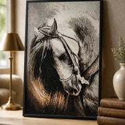 Wildmane Portrait finished horse diamond artwork shown in a styled frame mockup; artwork is sold unframed.