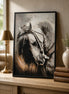 Wildmane Portrait finished horse diamond artwork shown in a styled frame mockup; artwork is sold unframed.