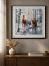 Winter Haven Horses finished diamond artwork shown in a snowy-scene frame mockup; artwork is sold unframed.