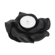 Black rose tealight candle holder made of resin, elegantly designed to create a romantic ambience.