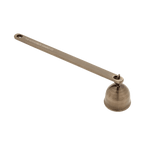 Brass candle snuffer tool featuring a pivoting bell and elegant design for extinguishing candles gracefully.