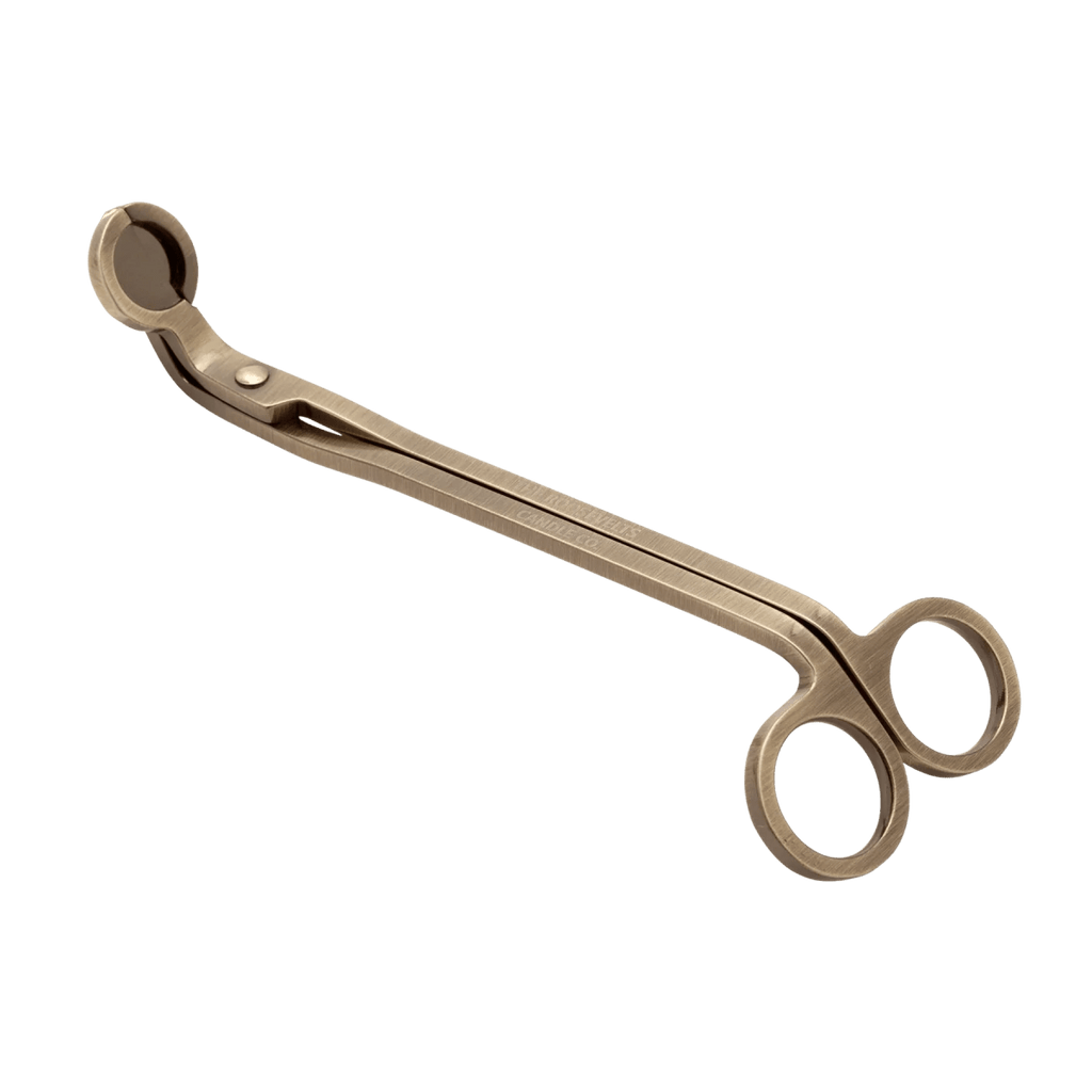 Brass candle wick trimmer designed for precise and clean wick trimming of candles.