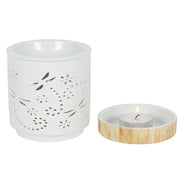 Dragonfly Matte Ceramic Oil Burner and Wax Warmer with wood-effect finish and tealight candle holder.