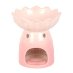 Pink water lily oil burner ceramic piece designed for fragrant oils and wax melts, adding elegance to home décor.