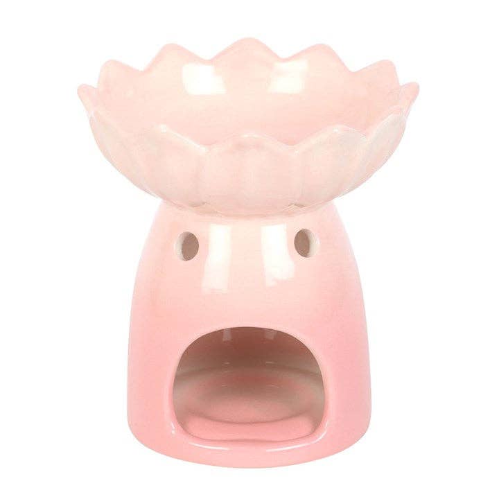 Pink water lily oil burner ceramic piece designed for fragrant oils and wax melts, adding elegance to home décor.