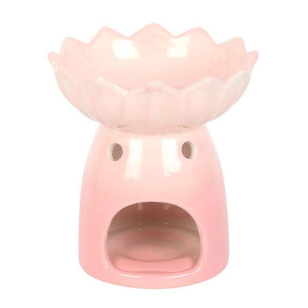 Pink water lily oil burner ceramic piece designed for fragrant oils and wax melts, adding elegance to home décor.