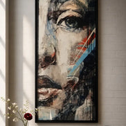 Fragmented Muse Diamond Painting featuring vibrant colors and striking portraiture in a modern interior.