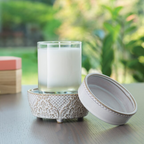 Vintage Glam 2-In-1 Candle & Wax Melt Warmer with decorative jar candle and removable dish for versatility.