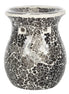 Front-facing bulbous gunmetal-grey crackle mosaic wax warmer with flared rim and reflective silver inner bowl on a white background