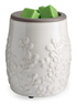 Flip Dish Wax Warmer Willow with green wax melts in a decorative embossed ceramic design.