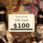 Phoenix Crafted Gift Cards featuring a $100 gift card surrounded by candles and handcrafted art.