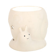 Happy Snail Oil Burner and Wax Warmer designed in neutral stone color with a playful snail design.