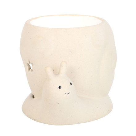 Happy Snail Oil Burner and Wax Warmer designed in neutral stone color with a playful snail design.