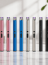 USB rechargeable arc lighters in pink, blue, silver, and black with visible plasma arcs