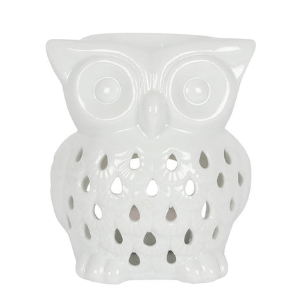 Charming white owl oil burner with a deep bowl, ideal for creating a fragrant ambiance in your home.