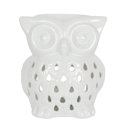 Charming white owl oil burner with a deep bowl, ideal for creating a fragrant ambiance in your home.